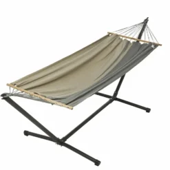 Set support et hamac MetaliK coloris anthracite taupe en métal et polypropylène Jobek Hamacs - 300 x 140 x 95 cm
