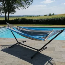 Set support et hamac MetaliK coloris turquoise anthracite en métal et polypropylène Jobek Hamacs - 300 x 140 x 95 cm