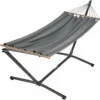 Set support et hamac MetaliK coloris anthracite en métal et polypropylène certifié FSC® Jobek Hamacs - 300 x 100 x 95 cm
