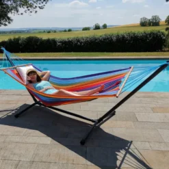 Set support et hamac Metalik coloris multicolore en métal et polypropylène Jobek Hamacs - 300 x 100 x 95 cm