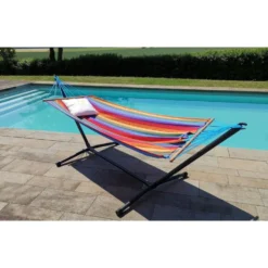 Set support et hamac Metalik coloris multicolore en métal et polypropylène Jobek Hamacs - 300 x 100 x 95 cm