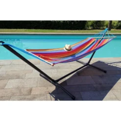 Set support et hamac Metalik coloris multicolore en métal et polypropylène Jobek Hamacs - 300 x 100 x 95 cm