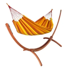 Set support et hamac Weekend coloris orange Sunny en bois et polypropylène Jobek Hamacs - 350 x 125 x 136,5 cm