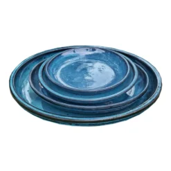 Soucoupe en grès émaillé bleu océan Decolines Littoral - Ø 22 cm