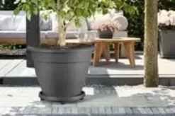 Soucoupe en plastique recyclé anthracite à roulettes Elho Planttaxi - Ø 29,3 cm