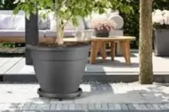 Soucoupe en plastique recyclé anthracite à roulettes Elho Planttaxi - Ø 29,3 cm