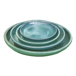Soucoupe en terre cuite émaillée vert amande Poterie du Bousquet Costa - Ø 24 x H 3 cm