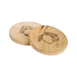 Sous-verres en bois de manguier à décor citron noirs x2 - Ø 10 cm