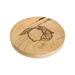 Sous-verres en bois de manguier à décor citron noirs x2 - Ø 10 cm