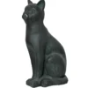Statue de chat assis en polymagnésium vert antique - 23 x 33 x 54 cm