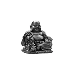 Statue en béton coulé noir Hairie Grandon Bouddha chinois rieur petit modèle - 35 cm