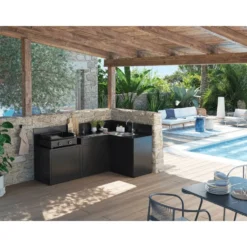 Support pour plancha coloris noir en acier - 80 x 60 x 109 cm