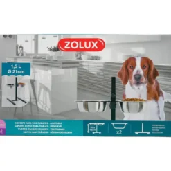 Support réglable en métal avec 2 écuelles inox pour chien Zolux - 1,5 L