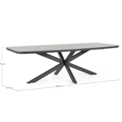 Table anthracite en aluminium et pierre naturelle Bizzotto Isacco - 240 x 110 x 75 cm