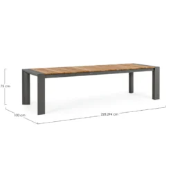 Table avec allonges Capucine coloris bois en aluminium et teck - 228/294 x 100 cm