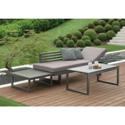 Table basse repose pieds coloris gris en aluminium Stern - 72 x 72 x 33 cm