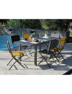 Table de jardin extensible, aluminium graphite, PROLOISIRS GENES - L.110/170 x H.70 cm