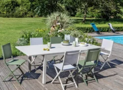 Table de jardin extensible en aluminium, couleur crème PROLOISIRS GENES - 160/240x100 cm