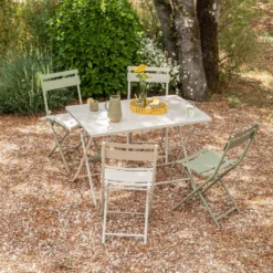 Table de jardin pliante Clivia coloris beige en acier - 110 x 70 x 71 cm