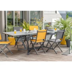 Table extensible Niello graphite perle alu et verre 150/250 x 74 cm