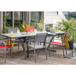 Table extensible Niello graphite perle alu et verre 150/250 x 74 cm