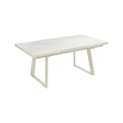 Table Malo avec allonge automatique coloris beige en aluminium et céramique - 180/240 x 100 cm