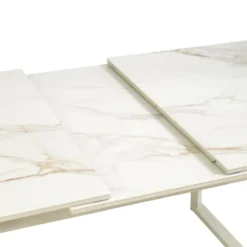 Table Malo avec allonge automatique coloris beige en aluminium et céramique - 180/240 x 100 cm