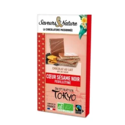 Tablette chocolat au lait fourrée sésame noir et feuilletine bio Saveurs et Nature - 90 g