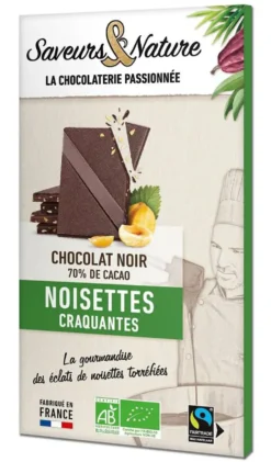 Tablette de chocolat noir 70% noisettes bio Saveur et Nature - 80 g