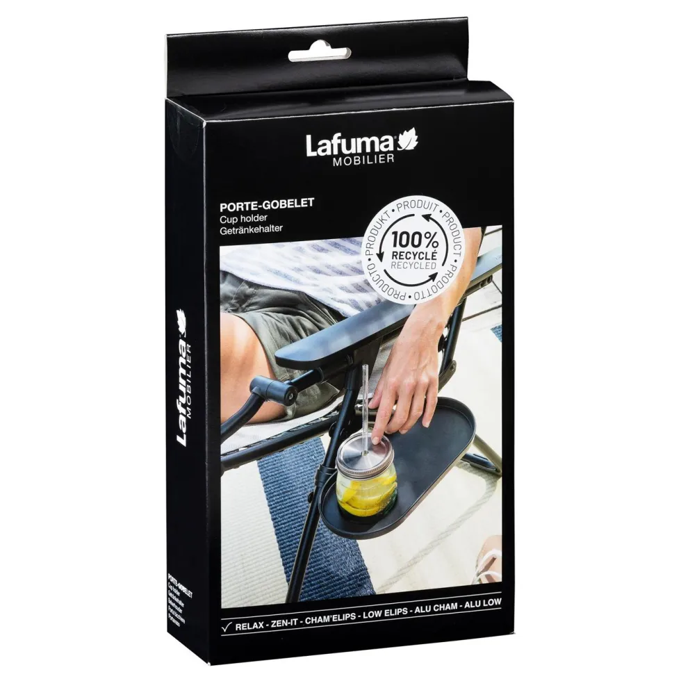 Tablette porte-gobelet en plastique recyclé gris anthracite pour fauteuil Lafuma - 30 x 7 x 17 cm