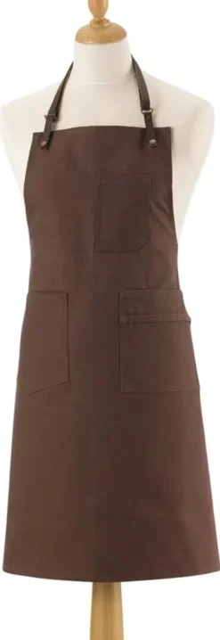 Tablier en coton avec attaches cuir coloris café Leo - 70 x 90 cm