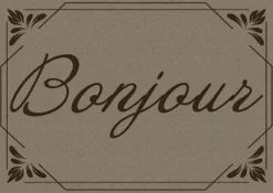 Tapis absorbant intérieur imprimé "Bonjour" coloris gris Sweetsol - 40 x 60 x 0,5 cm