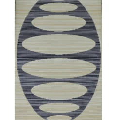 Tapis d'extérieur en polypropylène recyclé noir et beige Ovalie