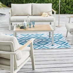 Tapis d'extérieur en polypropylène recyclé bleu Piscine