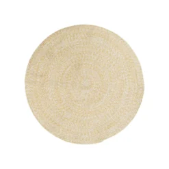 Tapis rond tressé jaune et blanc en coton - Ø 100 cm