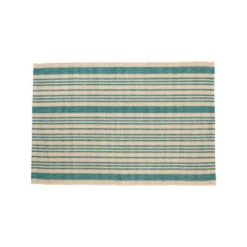 Tapis tissé à lignes blanches et bleues en coton - 60 x 90 cm