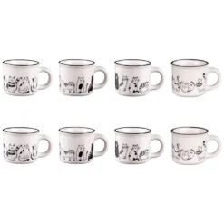 Tasses en porcelaine blanche motifs chats noirs Ø 6,5 cm Coffret Friends x 8 - 11 cl