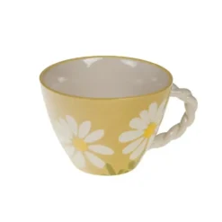 Tasse à thé en grès jaune à fleurs blanches Daisy - 8,5 x 15 x 11 cm