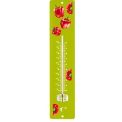 Thermomètre vert en tôle peinte à motif Poivrons rouges 30 cm