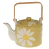 Théière avec infuseur en grès jaune à fleurs et anse bambou Daisy - 19 x 18 x 12 cm