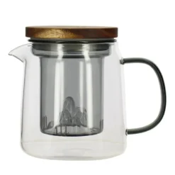 Théière en verre borosilicate transparent avec infuseur et couvercle en acacia Laska - 450 ml