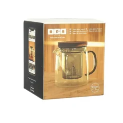 Théière en verre borosilicate transparent avec infuseur et couvercle en acacia Laska - 450 ml