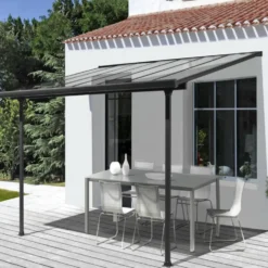 Toit terrasse coloris gris en aluminium - 3 x 3,07 m