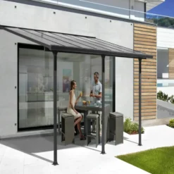 Toit terrasse coloris gris en aluminium - 5,01 x 3,07 m