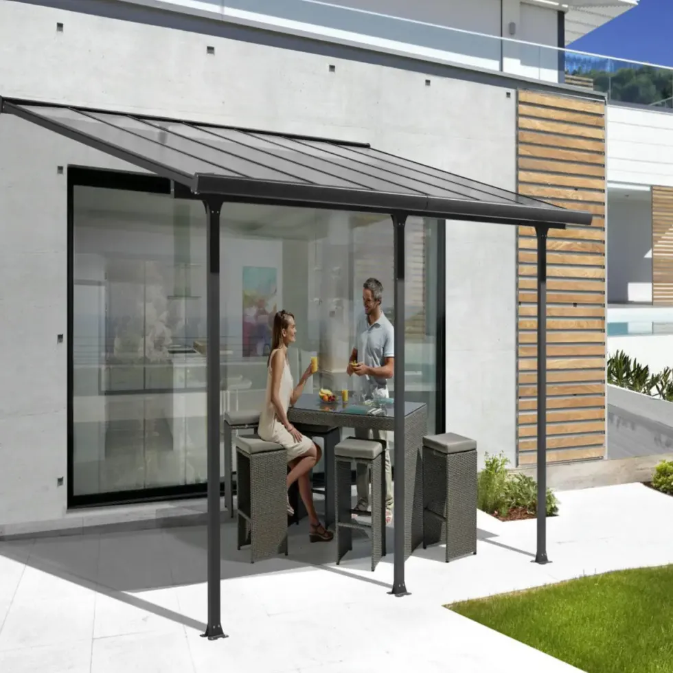 Toit terrasse coloris gris en aluminium - 5,01 x 3,07 m