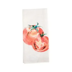 Torchon en coton nid d’abeille blanc à décor tomates rouges - 50 x 70 cm