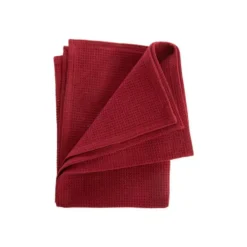 Torchon en coton rouge nid d’abeille - 50 x 70 cm