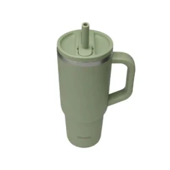 Travel cup isotherme en inox avec bouchon étanche Qwetch Matt vert tilleul - 900 ml
