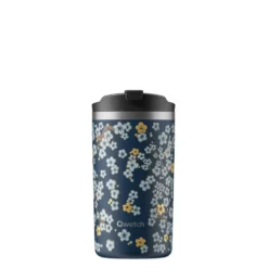 Travel mug isotherme en inox à motifs fleurs bleu nuit Qwetch - 350 ml