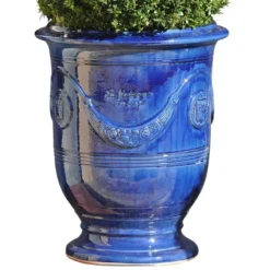 Vase Anduze tradition bleu en terre cuite émaillée H 55 x Ø 45 cm